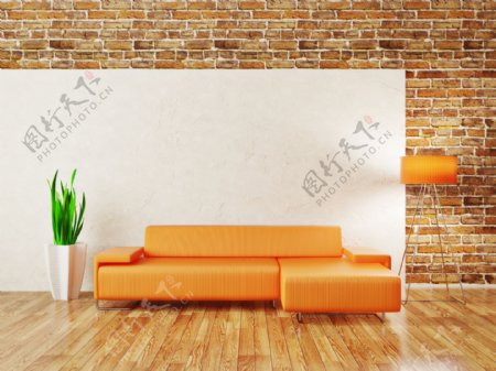 橙色落地灯与沙发