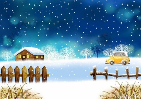 雪景房子圣诞素材背景