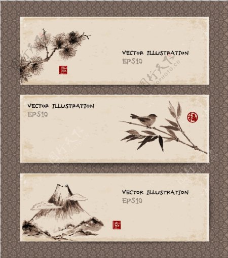 中国风山水画矢量素材