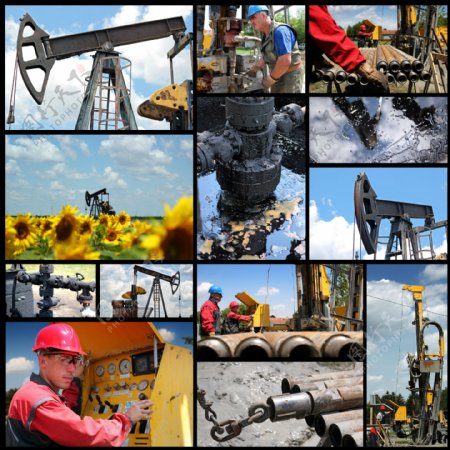 石油工人与油田风景图片