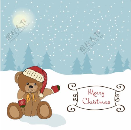 圣诞卡与可爱的泰迪熊