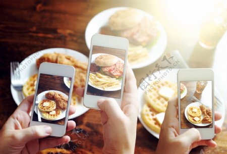 智能手机与美食图片