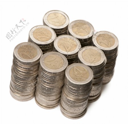 重叠的欧元硬币图片