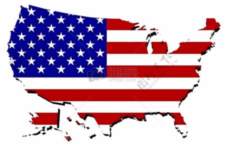 绘有美国国旗的美国地图