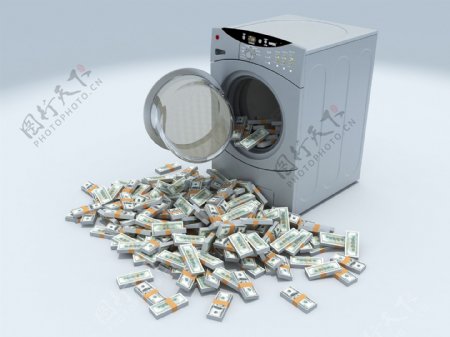 倒出洗衣机的纸币图片