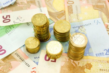 欧元硬币与纸币图片