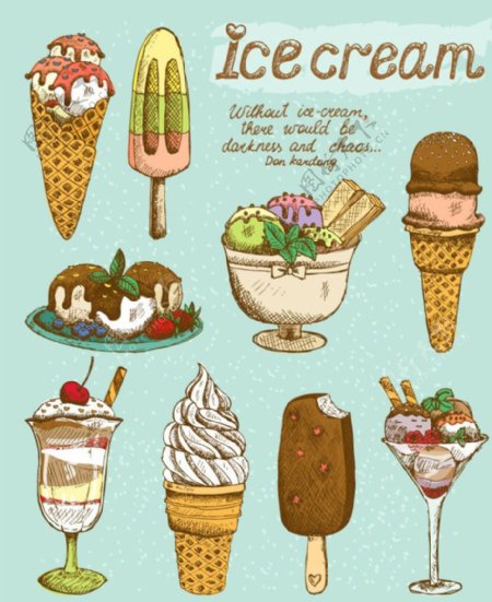 9款复古彩绘冰淇淋矢量素材