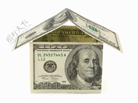 房子造型的美元钞票创意设计图片