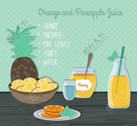 橙子和菠萝汁矢量图片A