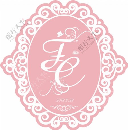 粉色欧式花纹婚礼水牌