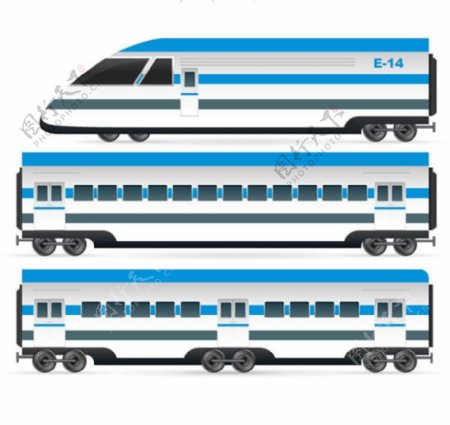 蓝色火车车头和车厢矢量素材下载