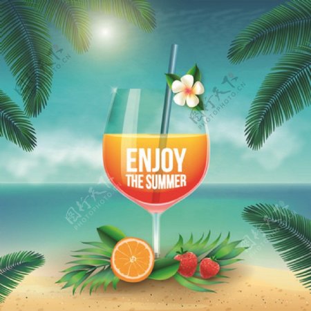 夏季沙滩饮料背景图