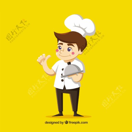黄色背景与年轻厨师插图矢量素材