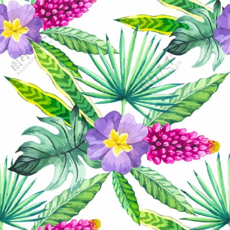 紫色绿叶花朵图案图片