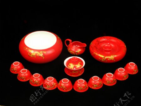 红瓷茶具图片