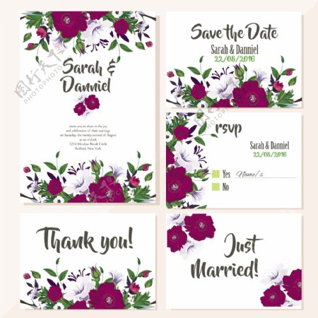 可爱的紫罗兰色婚礼卡片