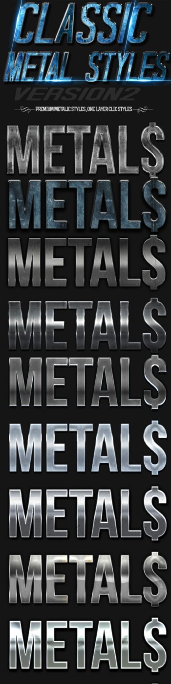 颓废金属和银色质感PS字体样式