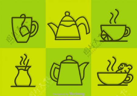 线性下午茶茶具图标