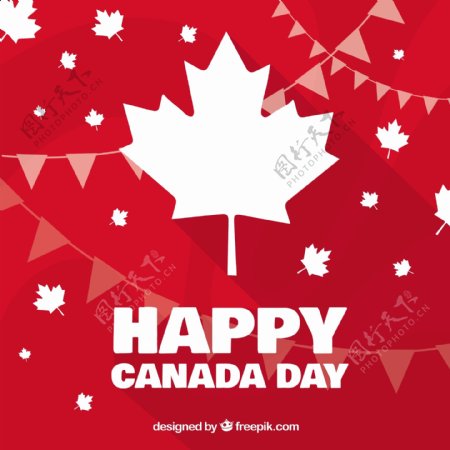 加拿大国庆日枫叶吊旗红色背景