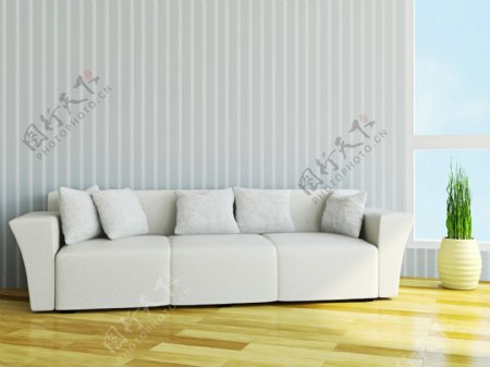 白色沙发和黄色地板图片