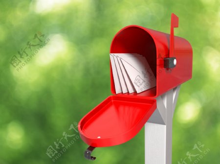 红色邮箱和信件图片