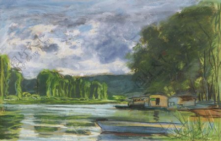 河流风景油画图片