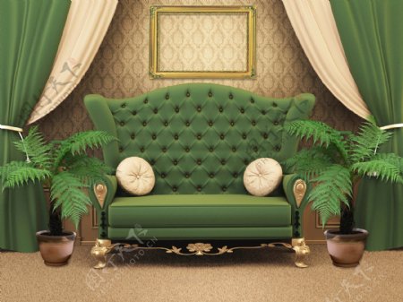 绿色欧式沙发图片