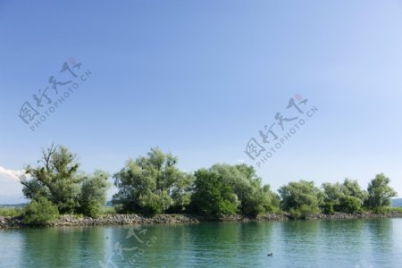 湖泊树木风景图片
