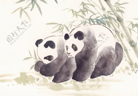 水墨竹子熊猫图片