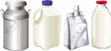 白色背景下不同牛奶容器的插图