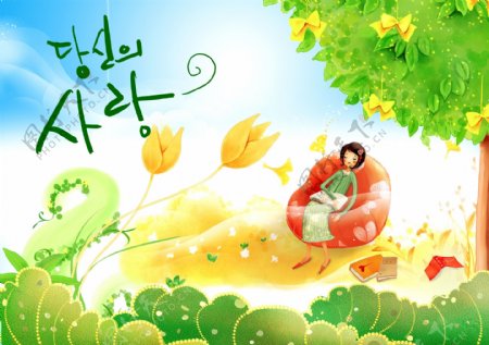 韩国卡通春天场景素材图片