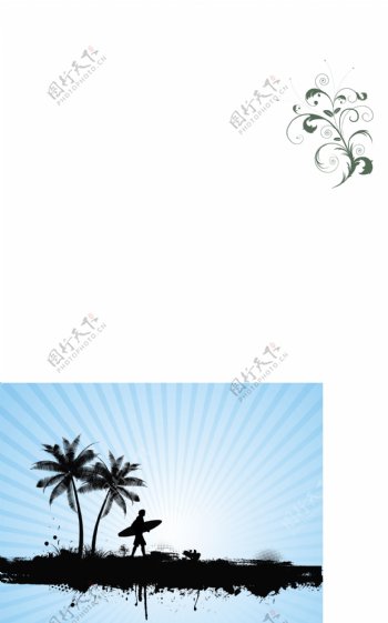 棕榈树背景上冲浪者的剪影