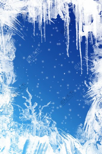 冰雪雪花和蓝色背景图片