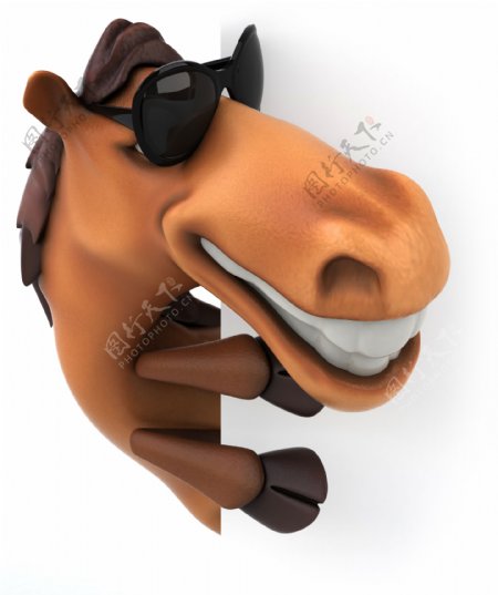 戴墨镜的马3D形象图片