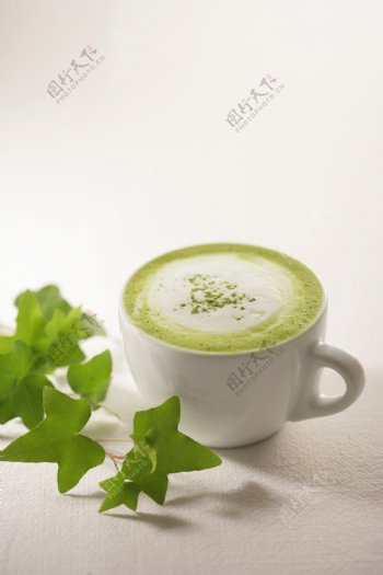 一杯营养牛奶绿叶图片