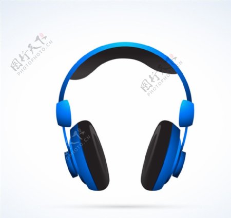 蓝色头戴式耳机矢量素材图片