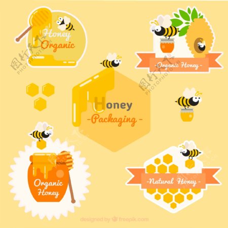 漂亮的贴纸包装与蜜蜂