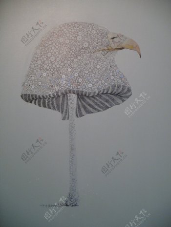 抽象鸟头蘑菇油画图片