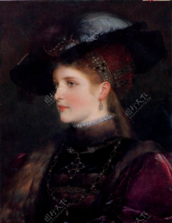 戴蕾丝帽的西方贵妇油画图片