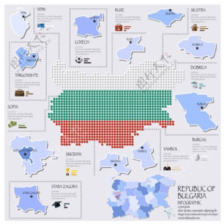蓝色地图国旗图表图片