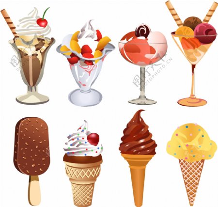 各种各样的冰淇淋图标矢量