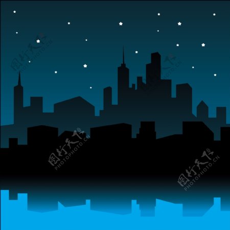 晚上的现代城市全景图矢量图