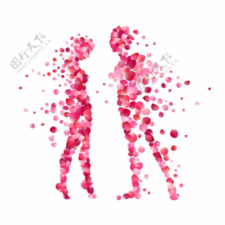 粉色花瓣情侣矢量海报设计素材