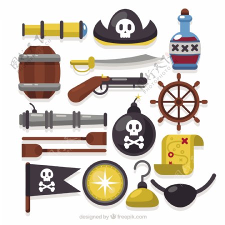 各种手绘海盗元素矢量素材