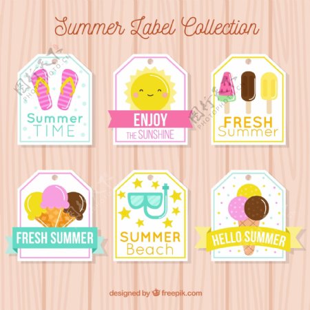 六个夏季元素图形标签