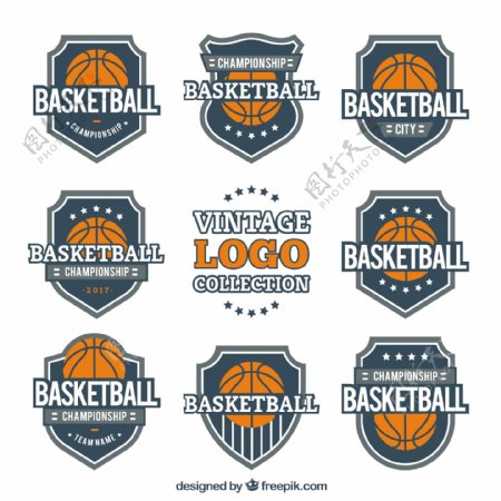 复古风格篮球标志图标系列