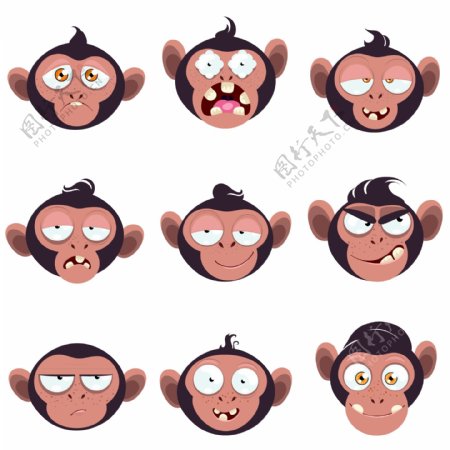 有趣的猴子的表情图标矢量图