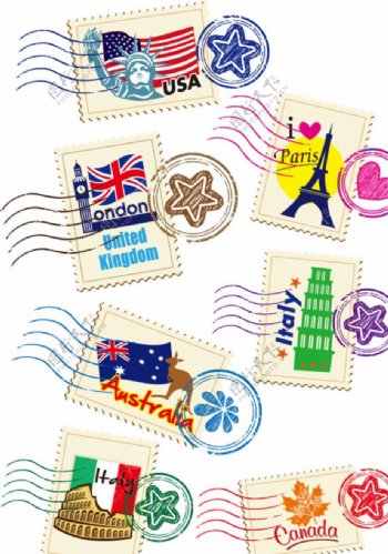 世界各地邮戳设计矢量素材