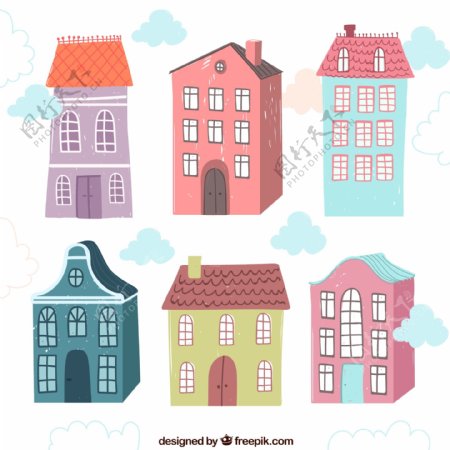 一组彩色小房子素材