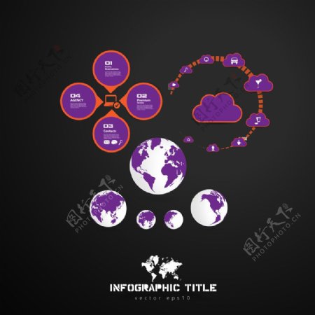 紫色地球云图标图表图片